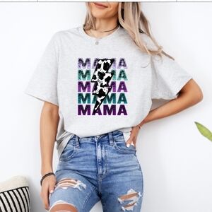 Gray Graphic Tee with Colorful 'MAMA' Print
